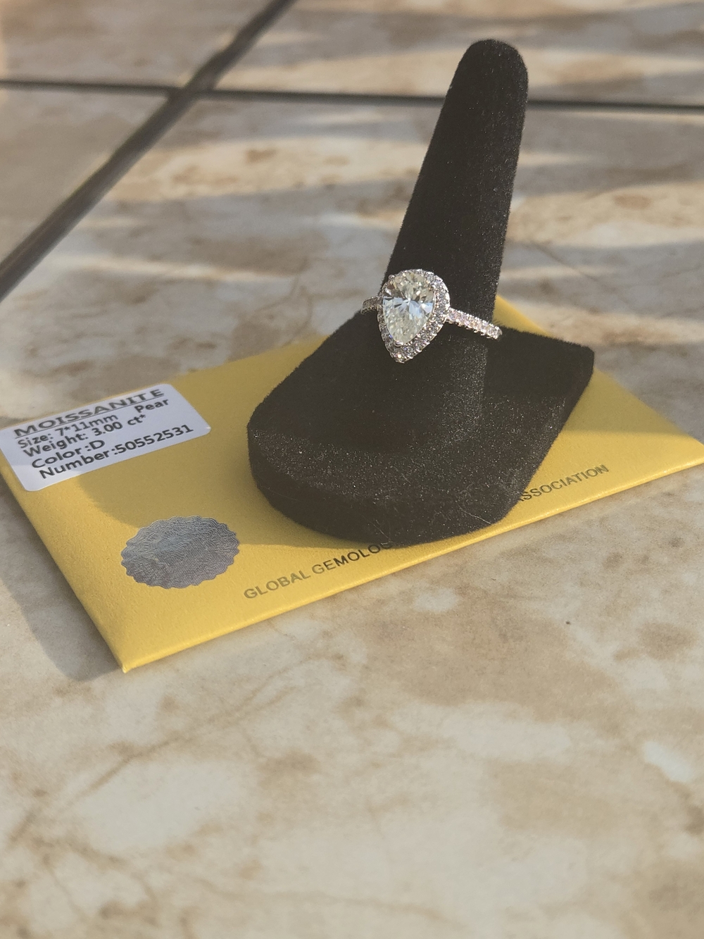 Elegant 3ct. Pear-Cut Moissanite Halo Engagement Ring in White